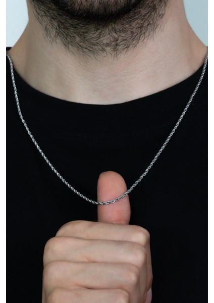 Burgu Halat Erkek Çelik Zincir Kolye 2.5 mm İnce b028i