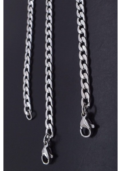İnce Gurmet Erkek Çelik Zincir Kolye ve Bileklik Set 4mm eck06t