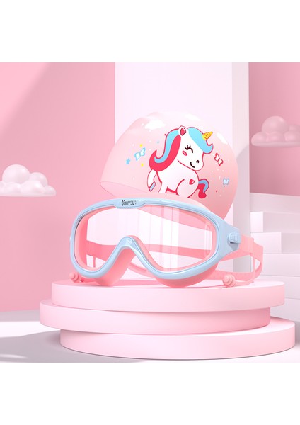 Çocuk Yüzme Gözlüğü Su Geçirmez Anti-Sis Yüksek Çözünürlüklü Büyük Çerçeve Yüzme Gözlükleri Erkek Kız Moda Yüzme Kap Seti Ekipmanları (Yurt Dışından)