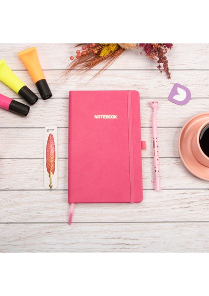 13x21 cm Pembe Deri Sert Kapak Noktalı Tarihsiz Dikişli Defter