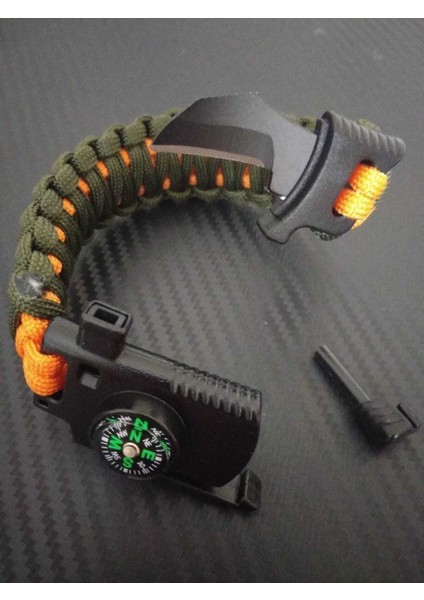 Çok Fonksiyonlu Survival Bileklik, Pusula, Ateş Başlatıcı, Düdük, Renk: Haki modelleri