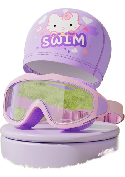 Çocuk Yüzme Gözlüğü Yüzme Şapkası Erkek Kız Yüzme Gözlükleri Su Geçirmez Buğu Önleyici Hd Büyük Çerçeve Dalış Gözlüğü Profesyonel (Yurt Dışından)