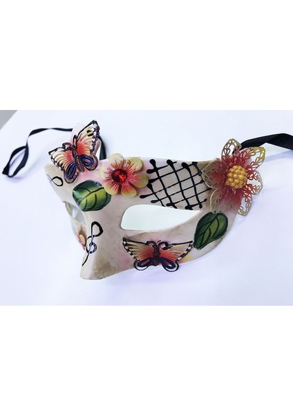 Gösteri Kostüm Venedik Maskesi İçin 10 x 18 cm Kırmızı Kelebek Çiçek Işli Maske
