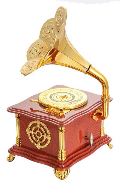 Nostaljik Gramofon Görünümlü Müzik Kutusu Kahverengi Gramafonmuzıkkutusu modelleri