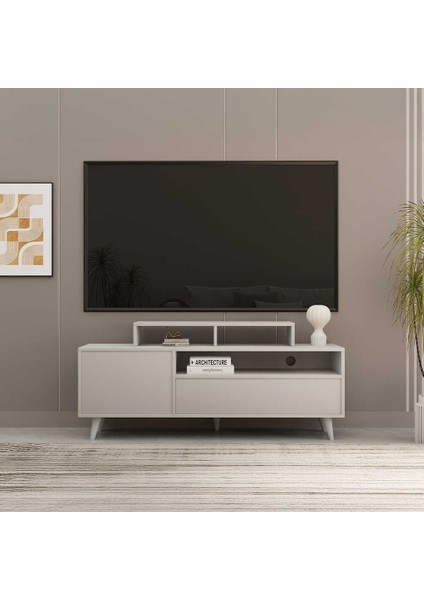 Adore Retro Wide Kapaklı Çekmeceli Tv Sehpası - Diamond Beyaz