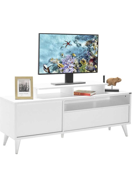 Adore Retro Wide Kapaklı Çekmeceli Tv Sehpası - Diamond Beyaz indirimleri
