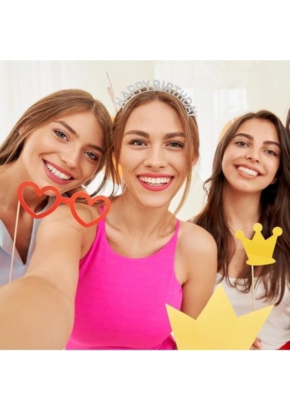 Etkinlik Gösteri Kostüm Tacı İçin Silver Kristal Taşlı Happy Birthday Taç