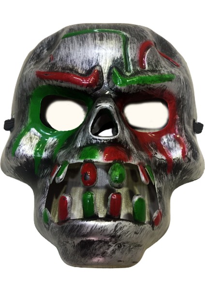 Büro Ev Ofis Gösteri Kostümü Için Kırmızı Kan Şeritli Dişli Gri Kuru Kafa Maskesi