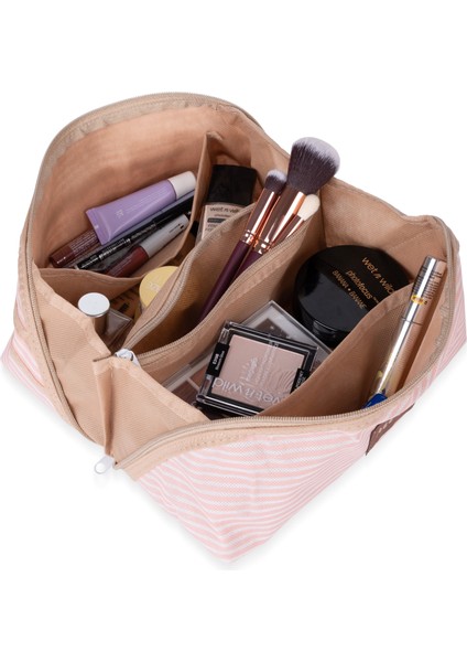 Çok Amaçlı Tutma Kollu Makyaj Çantası Geniş Bölmeli Seyahat Tipi Kozmetik Organizeri indirimleri
