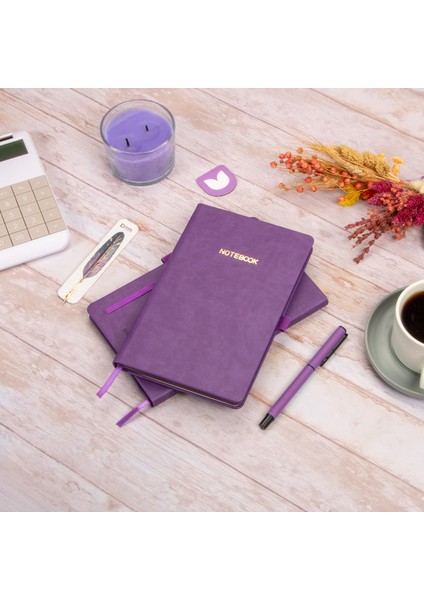 13x21 cm Mor Deri Sert Kapak Noktalı Tarihsiz Dikişli Defter