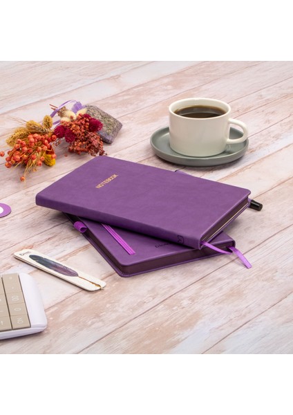 13x21 cm Mor Deri Sert Kapak Noktalı Tarihsiz Dikişli Defter
