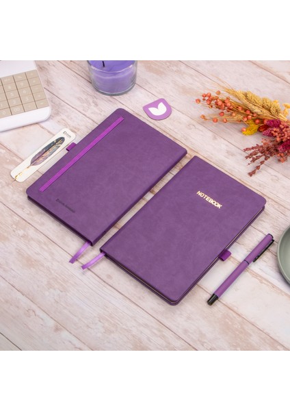 13x21 cm Mor Deri Sert Kapak Noktalı Tarihsiz Dikişli Defter