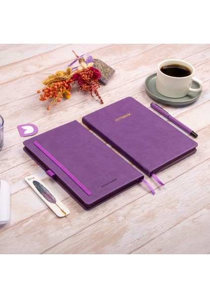 13x21 cm Mor Deri Sert Kapak Noktalı Tarihsiz Dikişli Defter