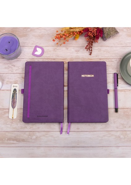 13x21 cm Mor Deri Sert Kapak Noktalı Tarihsiz Dikişli Defter