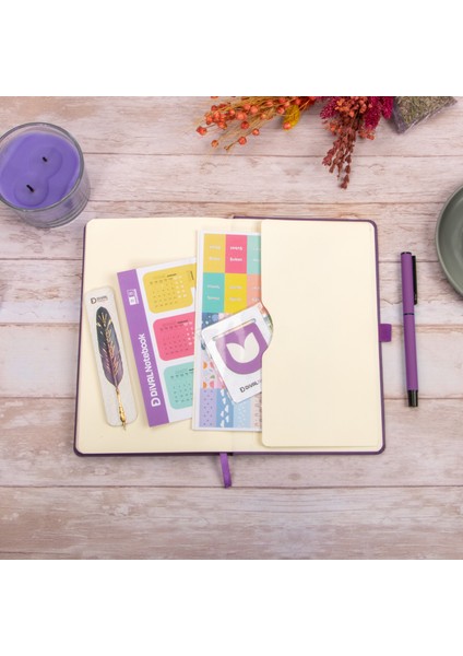 13x21 cm Mor Deri Sert Kapak Noktalı Tarihsiz Dikişli Defter