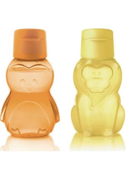 Renkli hayvan desenli 350 ml çocuk suluk seti, dayanıklı plastik malzeme, turuncu-sarı