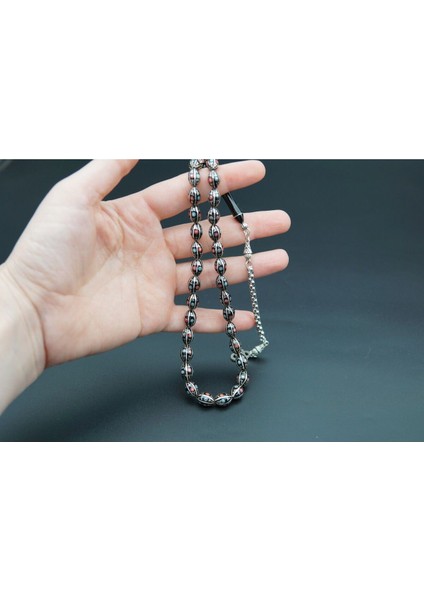 Mercan ve Firüze Işlemeli Gümüş 6'lı Yarma Oltutaşı Tesbih