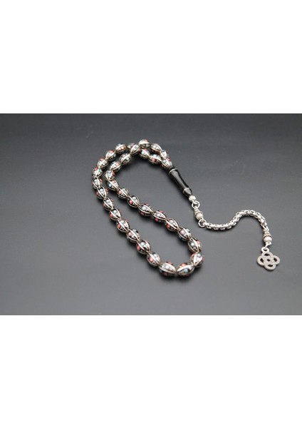 Mercan ve Firüze Işlemeli Gümüş 6'lı Yarma Oltutaşı Tesbih modelleri