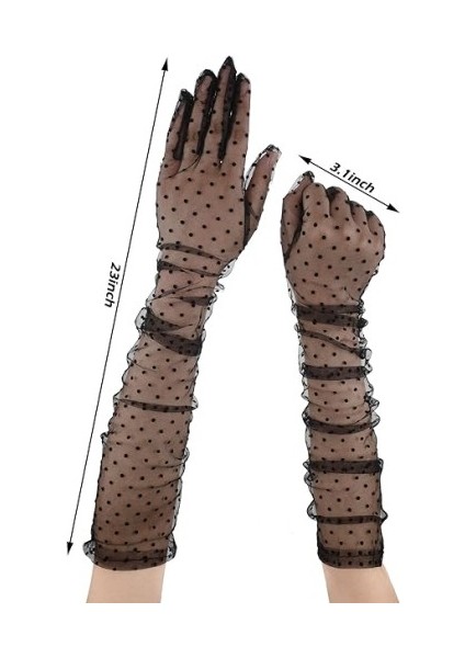 Büro Ev Ofis Etkinlik Gösteri Kostümü Için Uzun Siyah Puantiyeli Tül Eldiven indirimleri