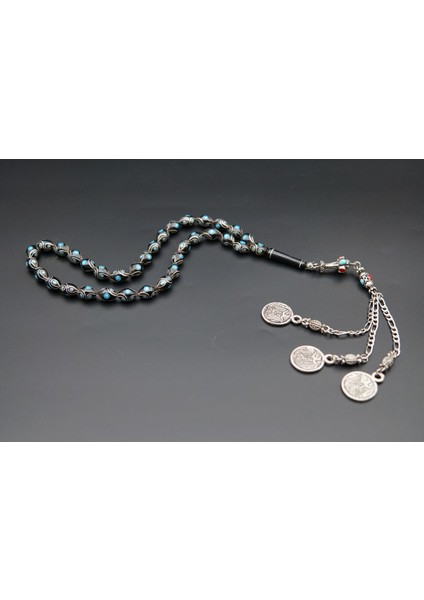 Firüze Damla Işleme Gümüş Oltutaşı Tesbih