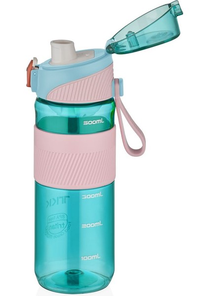 Turkuaz 0,50L Taşıma Matara, Pipetsiz, Askılı, Süzgeçli, Kilitli Kapak