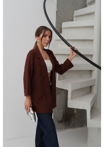 Kadın Atlas Kumaş Astarsız Blazer Ceket, Premium Kalite