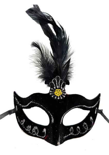 Gösteri Balo Kostümü İçin 20 x 16 cm Siyah Tüylü Süet Kaplı Maske