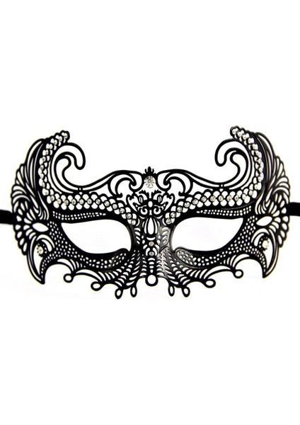 Gösteri Balo Kostümü İçin Siyah Lazer Kesim Kristal Taşlı Metal Maske