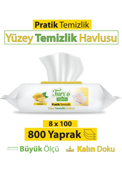 Doğadan Pratik Yüzey Temizlik Havlusu Limon 8X100 (800 Yaprak)