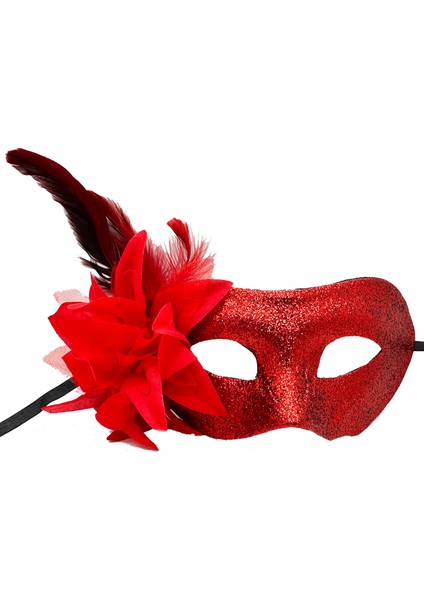 Büro Ev Ofis Gösteri Kostümü Için 22X19CM Kırmızı Metalize Parlak Tüylü Maske