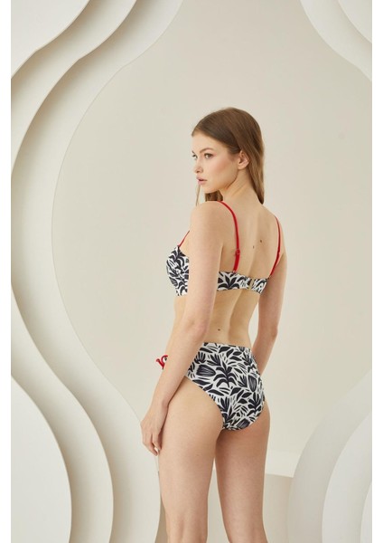 Siyah Beyaz Desenli Kırmızı Ip Askılı Lotus Bikini Takımı fiyatları