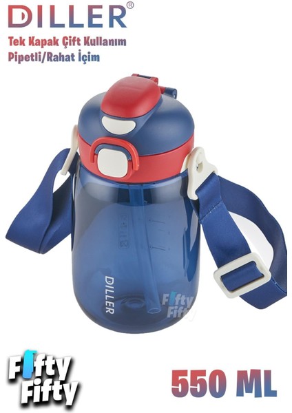 550 ML Çift Kullanımlı Pipetli Su Şişesi, Sağlam ve Şık Tritan Tasarım