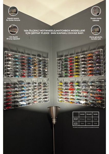 Hot Wheels Pleksi Kapaklı Duvar Araba Rafı – Minoleo 49’luk Orijinal Premıum Seri (5mm Çerçeveli) LED Hediyeli indirimleri