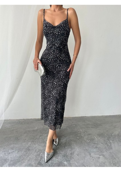 Kadın Megan Degaje Yaka Ayarlanabilir Askılı Astarlı Elbise