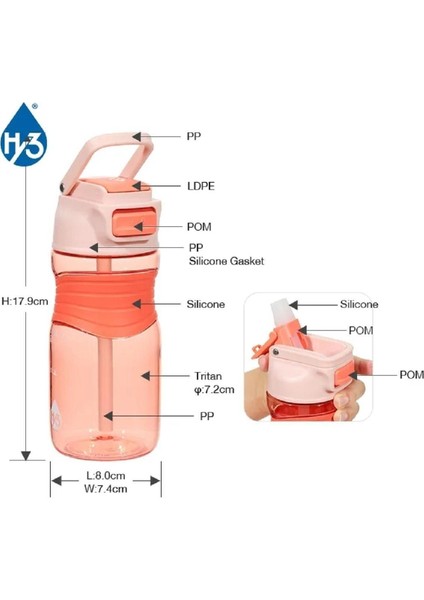 450ml Tritan Su Şişesi, parlak turuncu, sarı ve mavi renk seçenekleri
