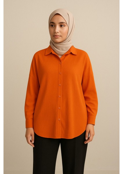 Kadın Olivia Oversize Pamuklu Bürümcük Kumaş Yazlık Tesettür Gömlek