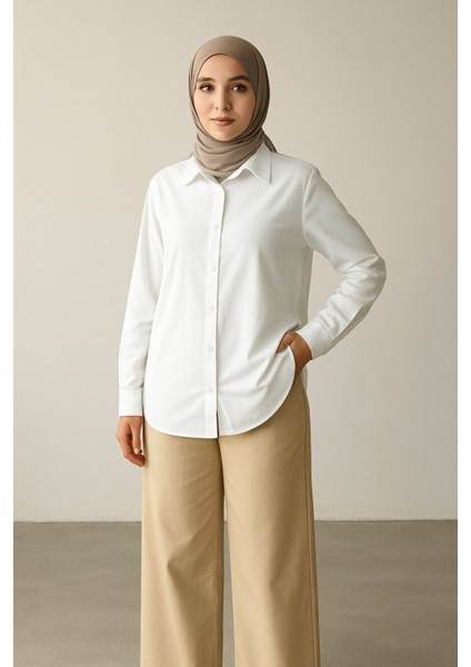 Kadın Olivia Oversize Pamuklu Bürümcük Kumaş Yazlık Tesettür Gömlek