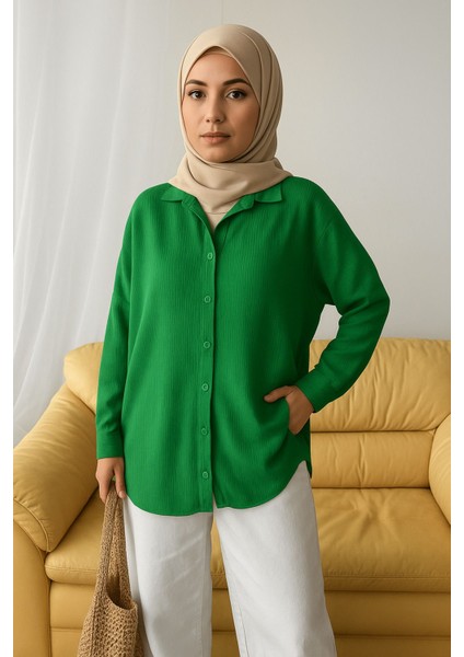 Kadın Olivia Oversize Pamuklu Bürümcük Kumaş Yazlık Tesettür Gömlek