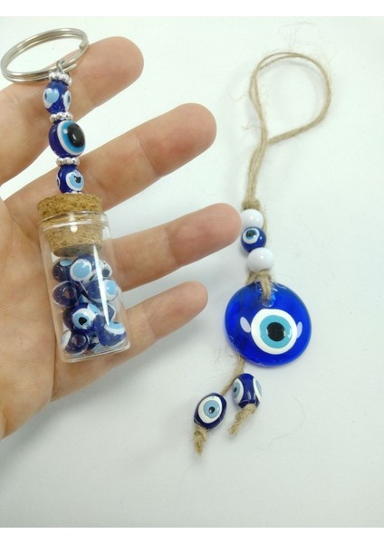 Cam Nazar Boncuğu Araba Dikiz Ayna Süsü + Şişe Nazarlık Anahtarlık El Yapımı Ikili Hediyelik Set fiyatları
