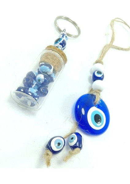 Cam Nazar Boncuğu Araba Dikiz Ayna Süsü + Şişe Nazarlık Anahtarlık El Yapımı Ikili Hediyelik Set fırsatları