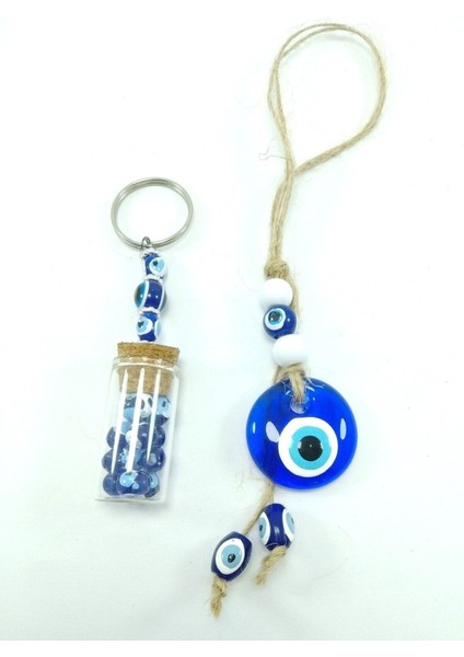 Cam Nazar Boncuğu Araba Dikiz Ayna Süsü + Şişe Nazarlık Anahtarlık El Yapımı Ikili Hediyelik Set indirimleri
