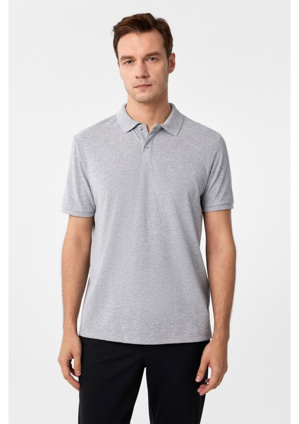 Gri Regular Armürlü Polo Yaka Tişört