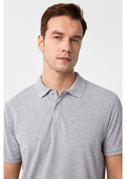 Gri Regular Armürlü Polo Yaka Tişört
