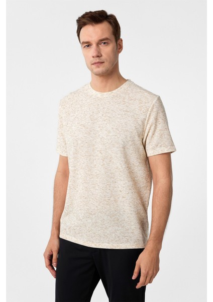 Ekru Regular Düz Bisiklet Yaka Tişört