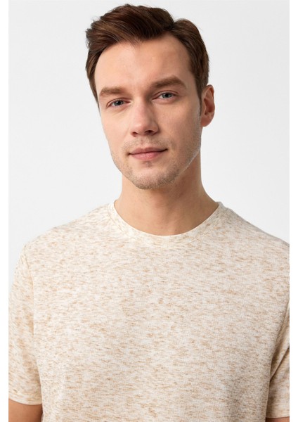 Ekru Regular Düz Bisiklet Yaka Tişört fiyatları