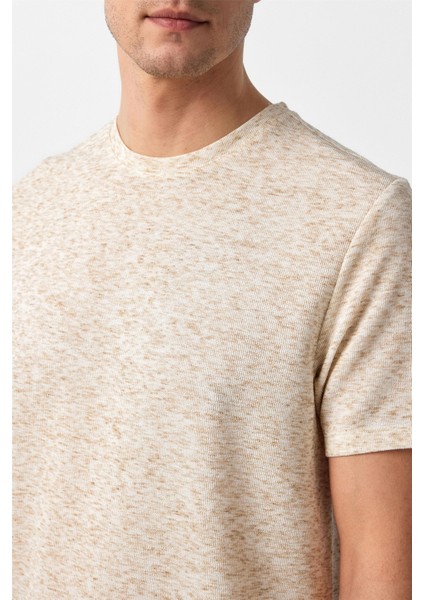 Ekru Regular Düz Bisiklet Yaka Tişört modelleri