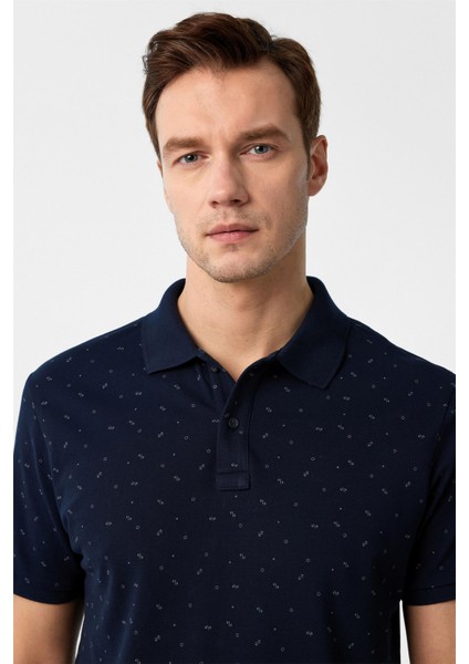 Lacivert Regular Baskılı Polo Yaka Tişört