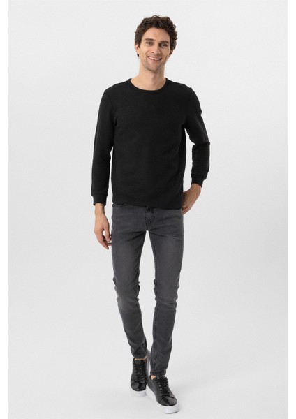 Siyah Slim Fit Armürlü Bisiklet Yaka Triko Kazak modelleri