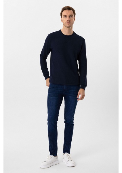 Lacivert Slim Fit Armürlü Bisiklet Yaka Sweatshirt modelleri