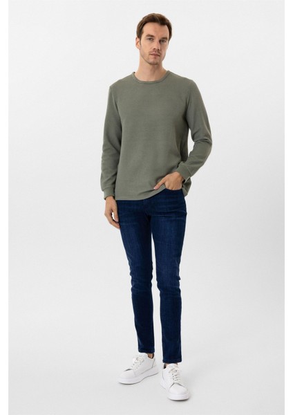 Yeşil Slim Fit Armürlü Bisiklet Yaka Triko Kazak modelleri